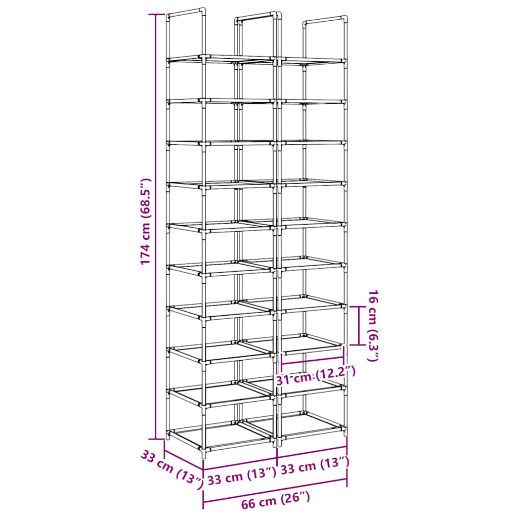 Scarpiere a 10 Livelli 2 pz 33x33x174 cm in Tessuto Non Tessuto
