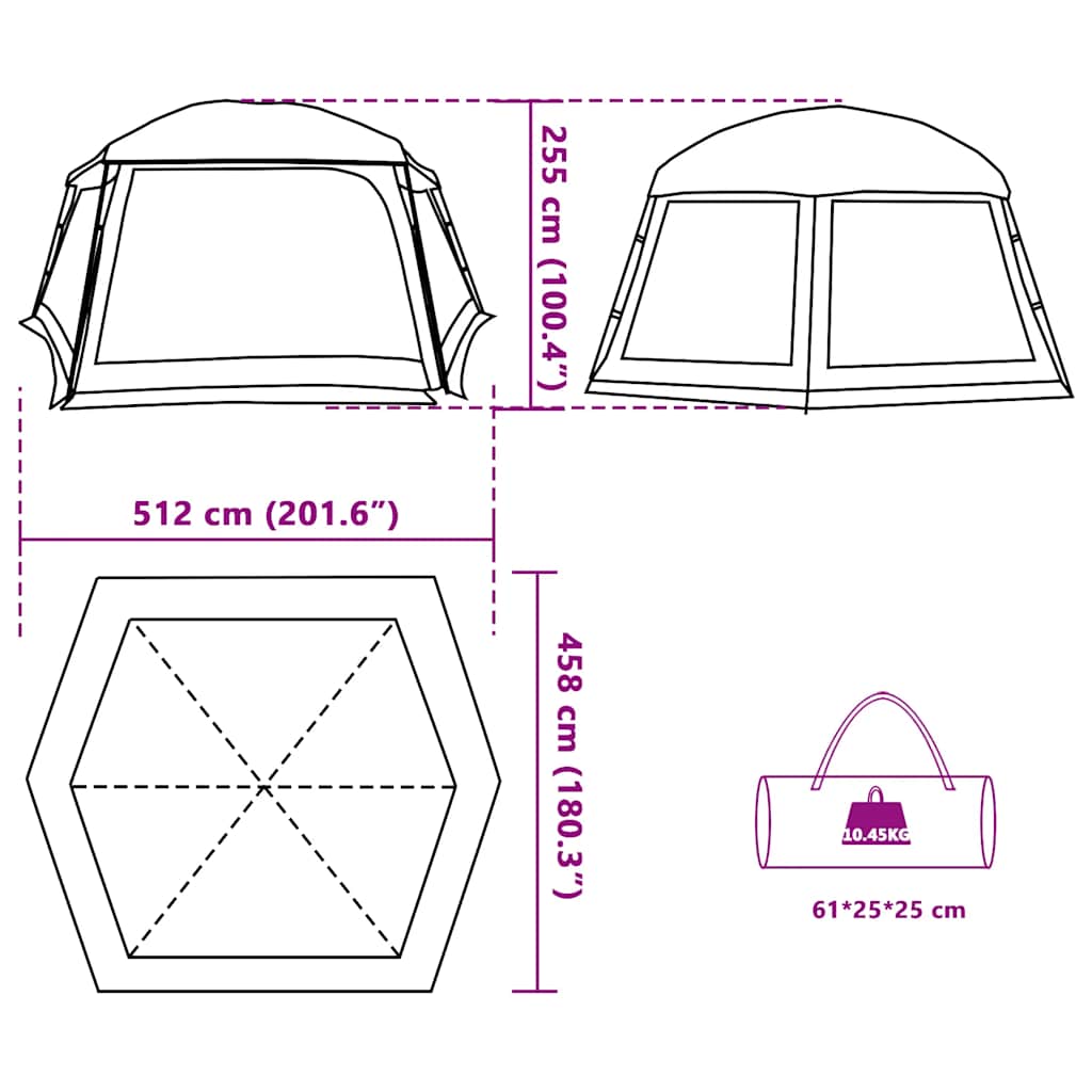 Tenda da piscina con Patta Rimovibile&Pareti in Rete 512x458 cm