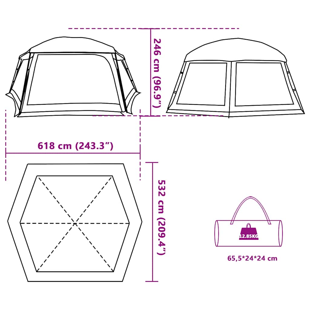 Tenda da piscina con Patta Rimovibile&Pareti in Rete 618x532 cm