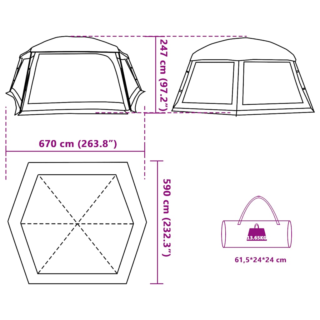 Tenda da piscina con Patta Rimovibile&Pareti in Rete 670x590 cm