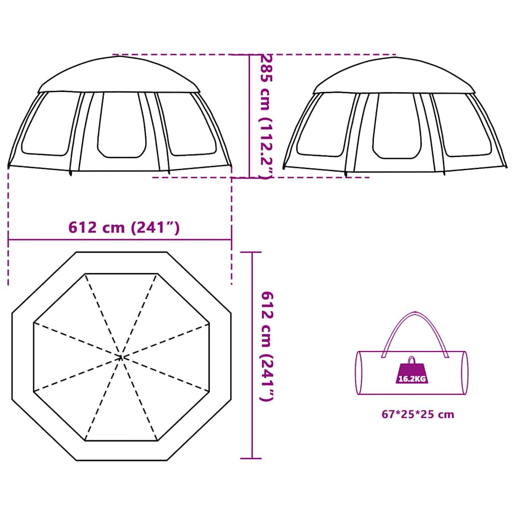 Tenda da piscina con Patta Rimovibile&Pareti in Rete 612x612 cm