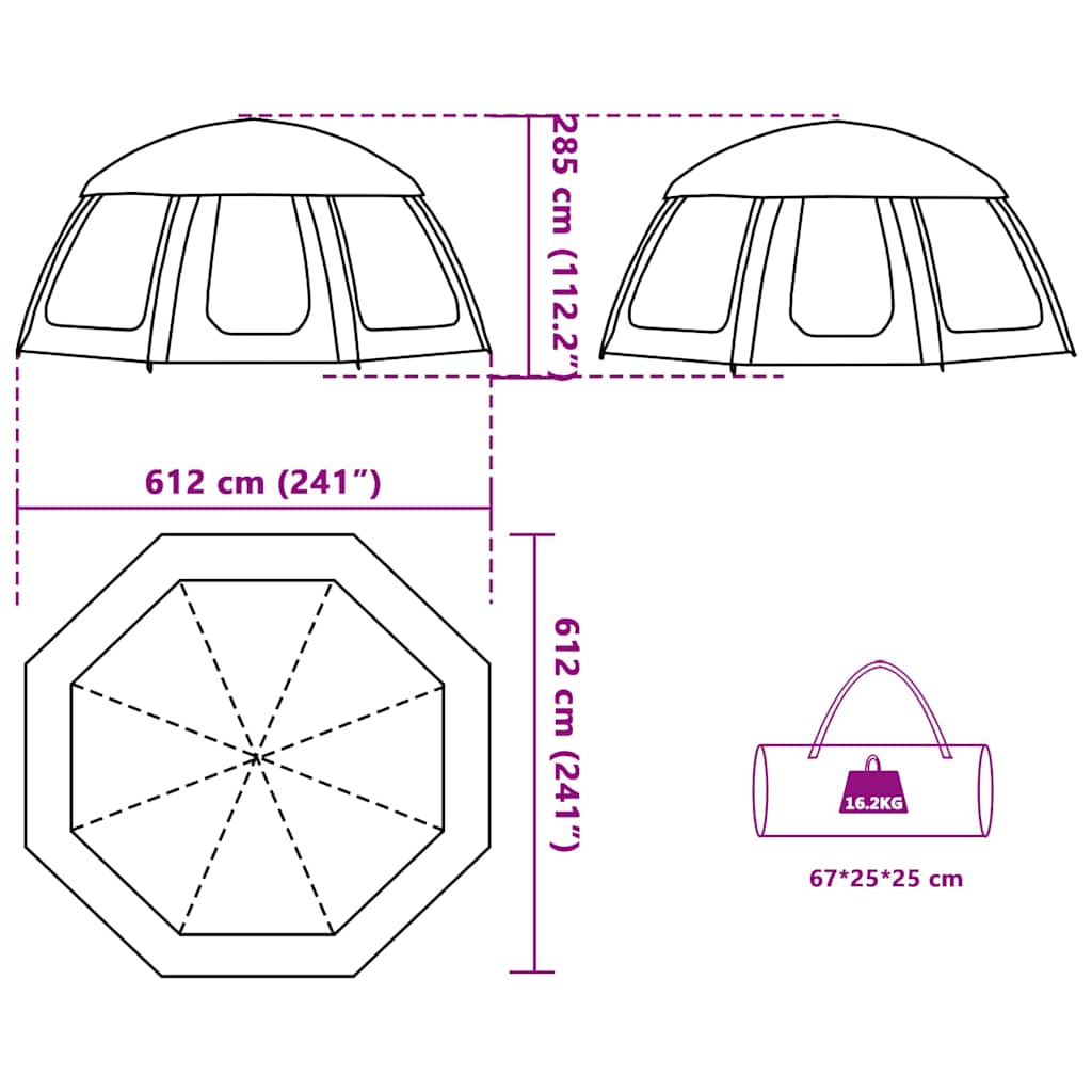 Tenda da piscina con Patta Rimovibile&Pareti in Rete 612x612 cm