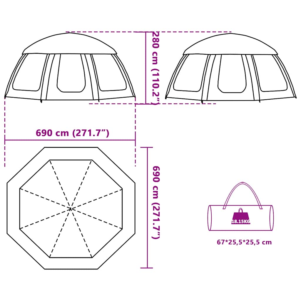 Tenda da piscina con Patta Rimovibile&Pareti in Rete 690x690 cm
