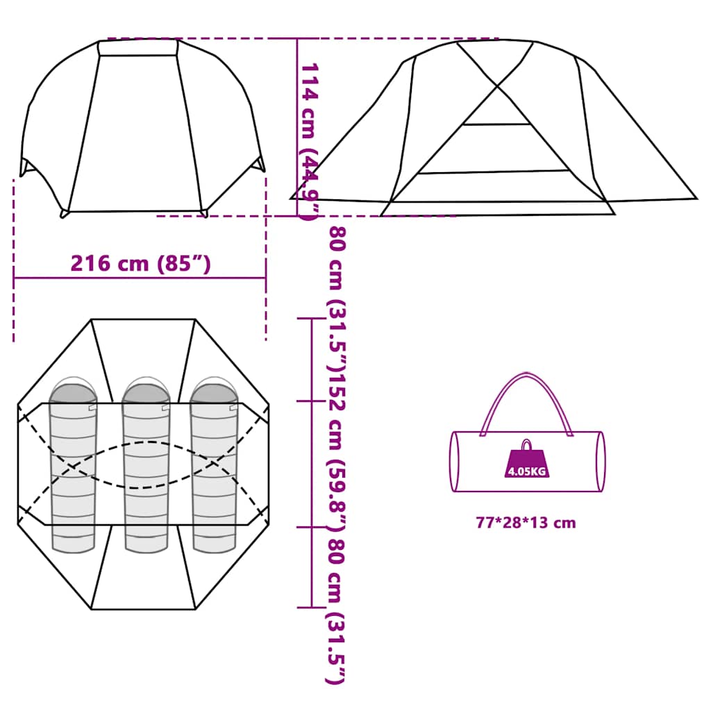 Tenda da Pesca per 3 Persone Verde Oliva Impermeabile