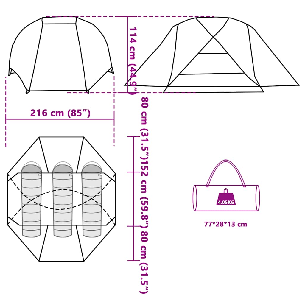 Tenda da Pesca per 3 Persone Marrone Impermeabile