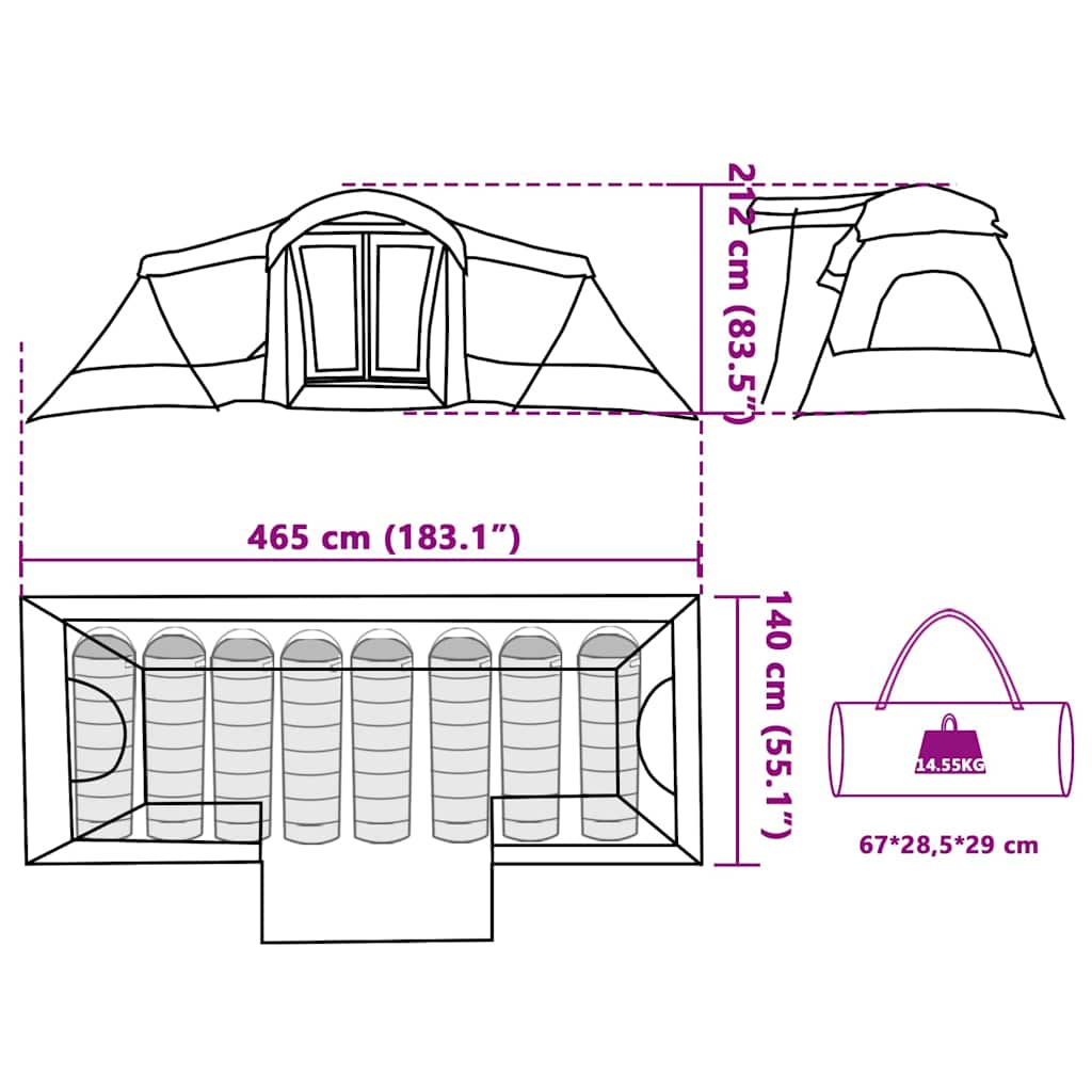 Tenda Familiare 6 persona Grigio e arancione