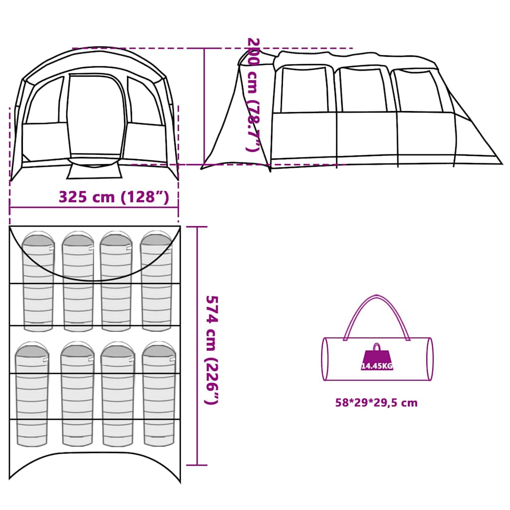 Tenda Familiare 576 x 325 x 213 cm Poliestere e fibra di vetro