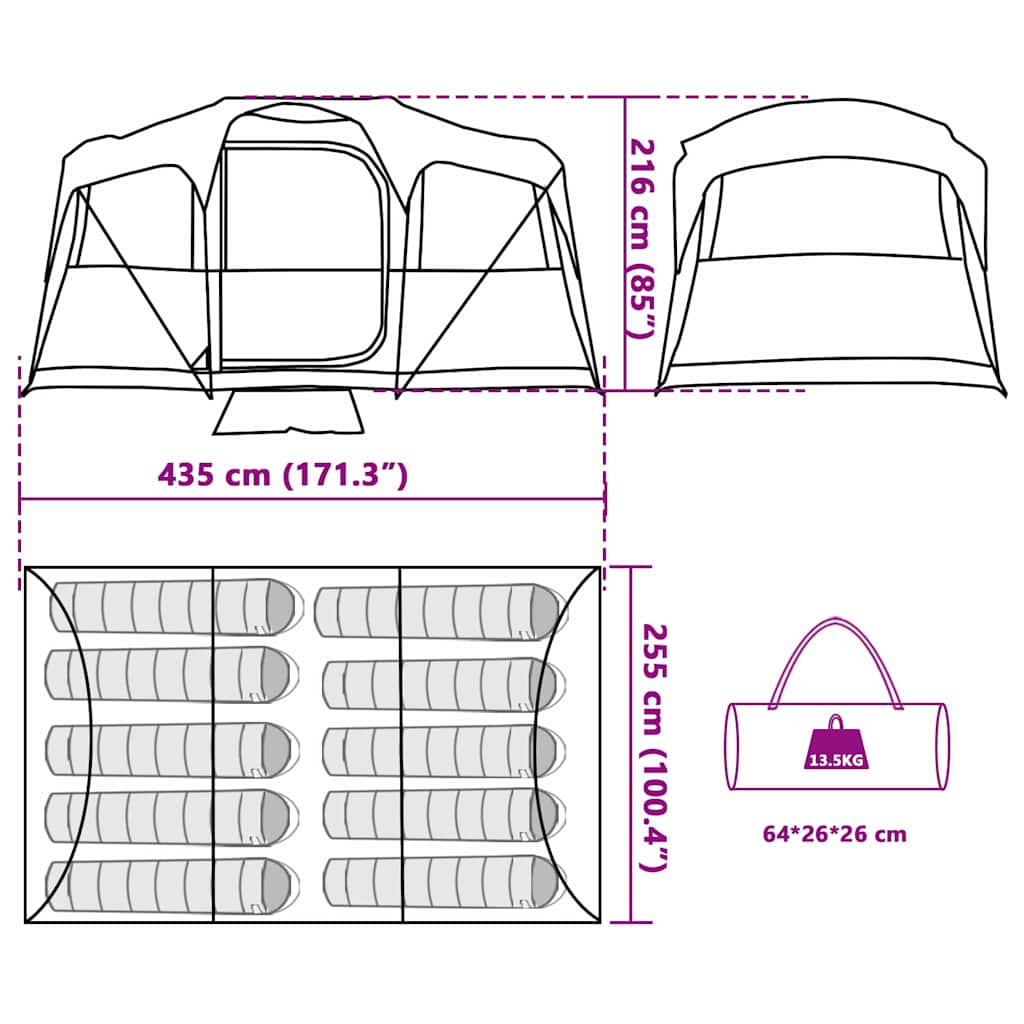 Tenda Familiare 435 x 255 x 216 cm Poliestere e Acciaio