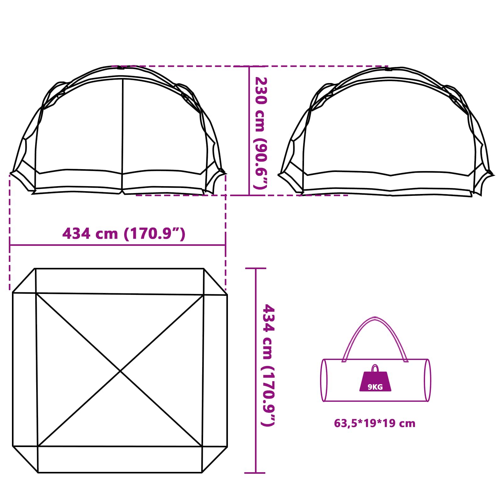 Tenda zanzariera 434 x 434 x 230 cm Poliestere e fibra di vetro