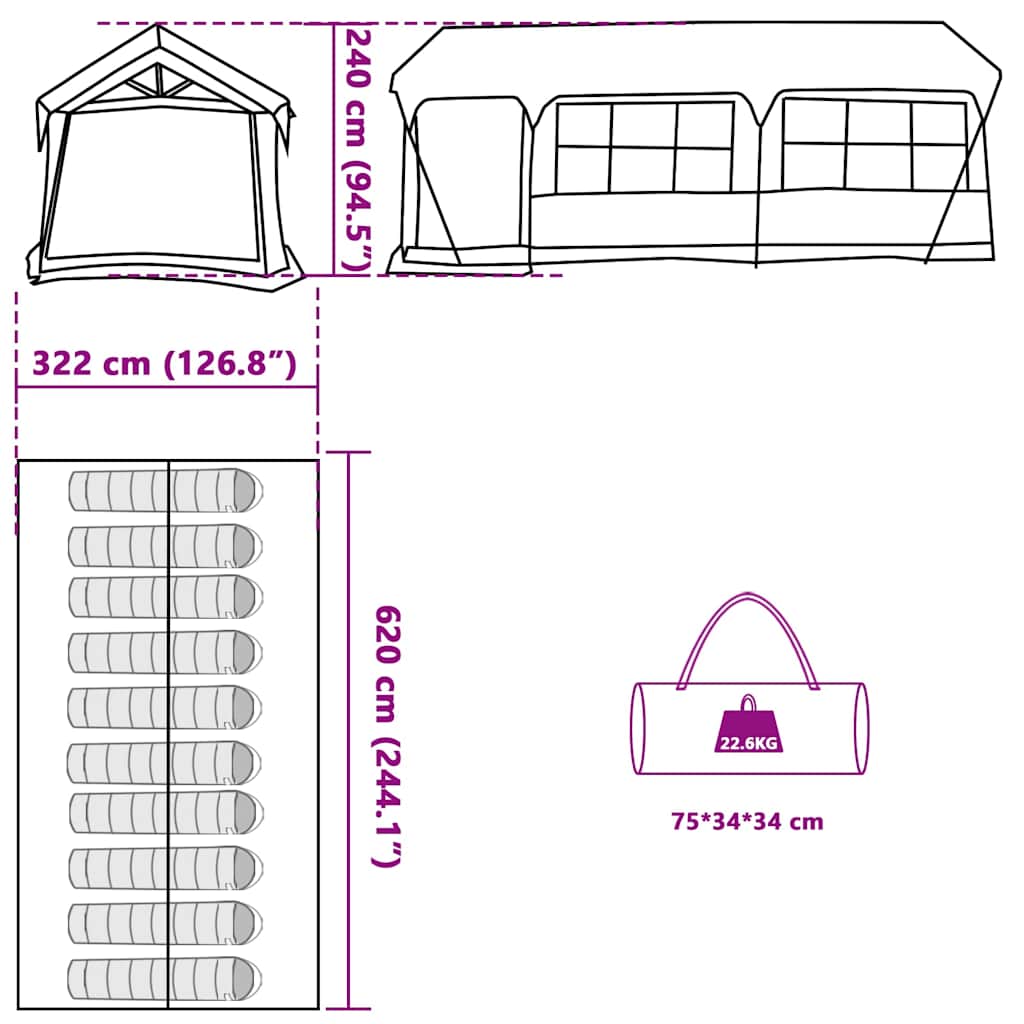 Tenda Familiare 620 x 322 x 240 cm Poliestere Verde e Bianco
