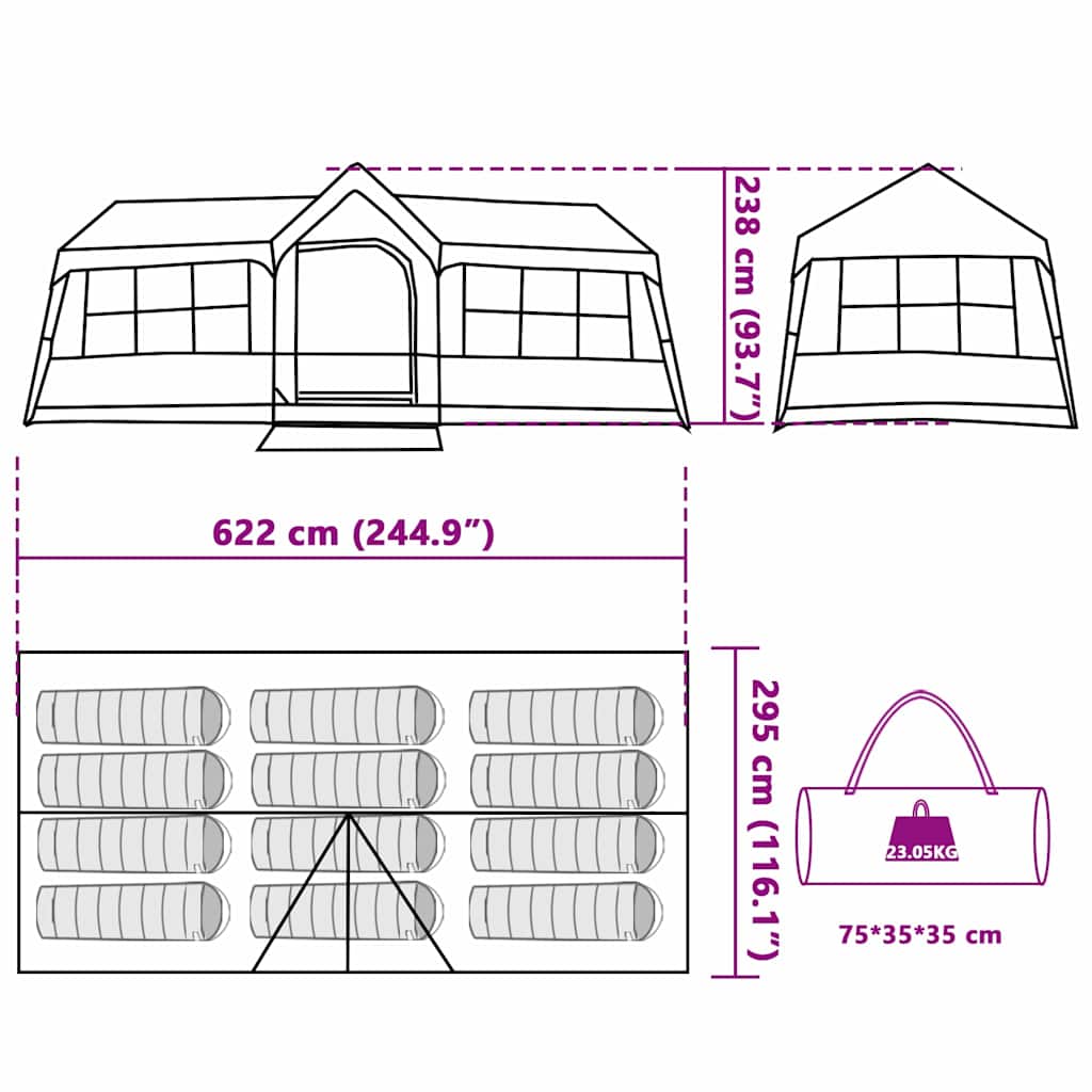 Tenda Familiare 622 x 295 x 238 cm Poliestere e Acciaio