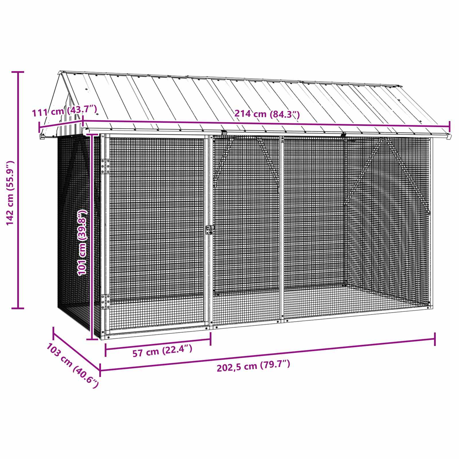 Gabbia per uccelli Antracite 227 x 112 x 141 cm
