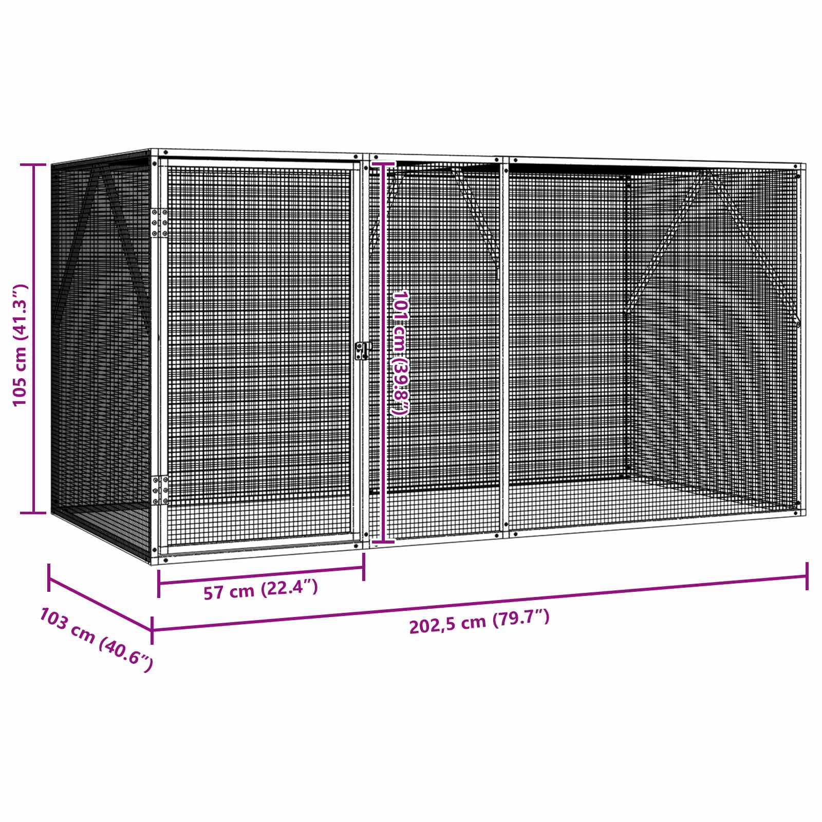 Gabbia per uccelli Argento 208 x 102 x 108 cm
