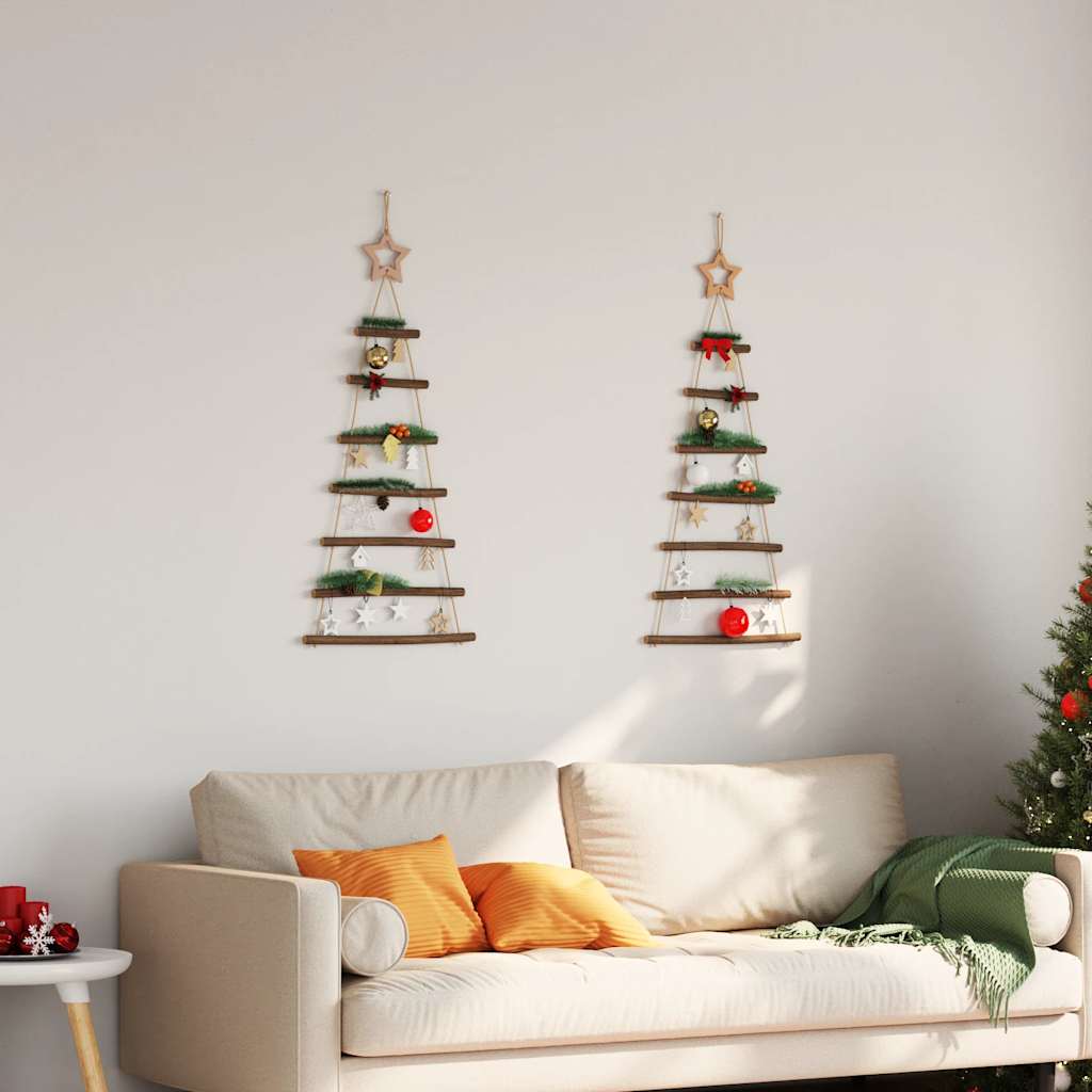 Alberi di Natale sospesi con stelle in alto 2 pz 42x90 cm Ramo naturale