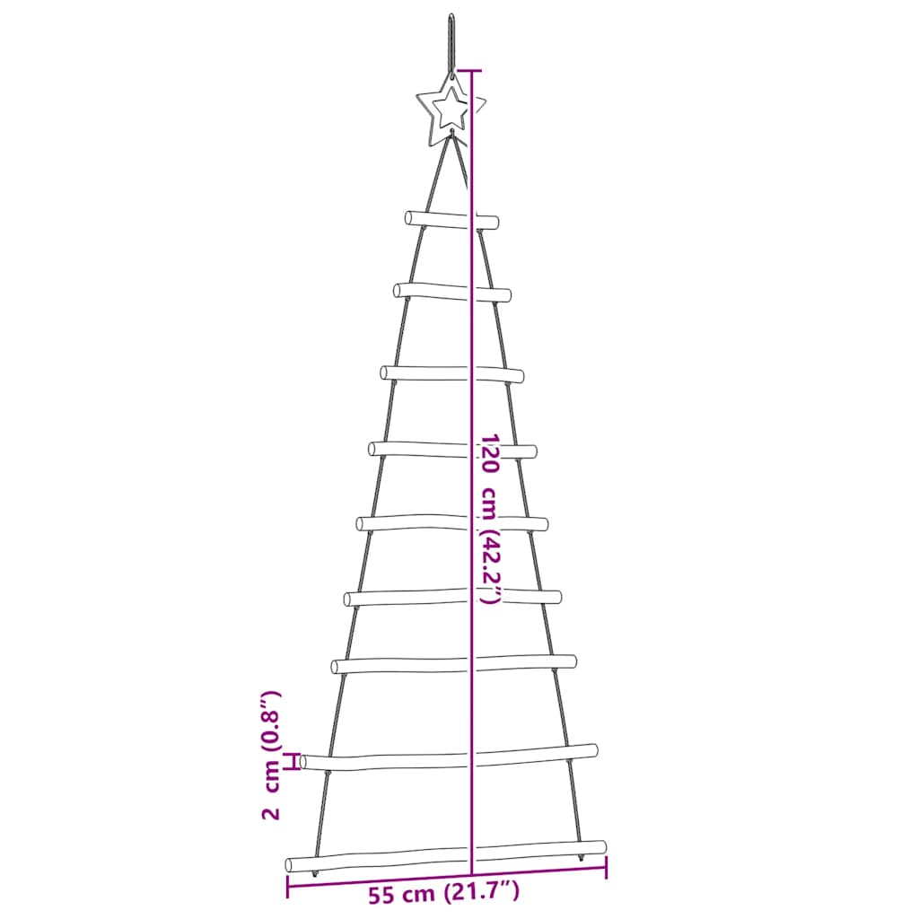 Alberi di Natale sospesi con stelle in alto 2 pz 55x120 cm Ramo naturale