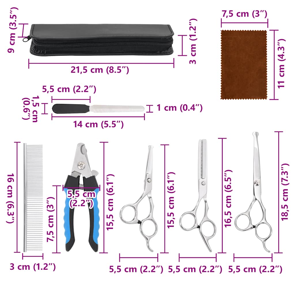 Set Forbici da Toelettatura Cani 6 pz in Acciaio Inossidabile