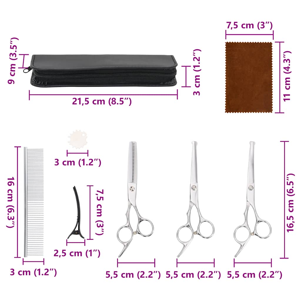 Set Forbici da Toelettatura Cani 7 pz in Acciaio Inossidabile