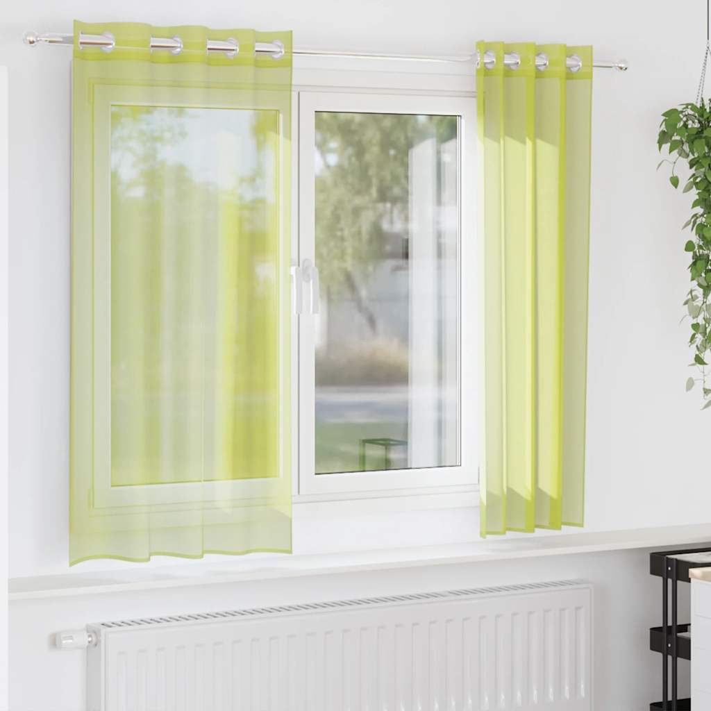 Tende in Voile con Occhielli 2 pz Verde Mela 140x140 cm