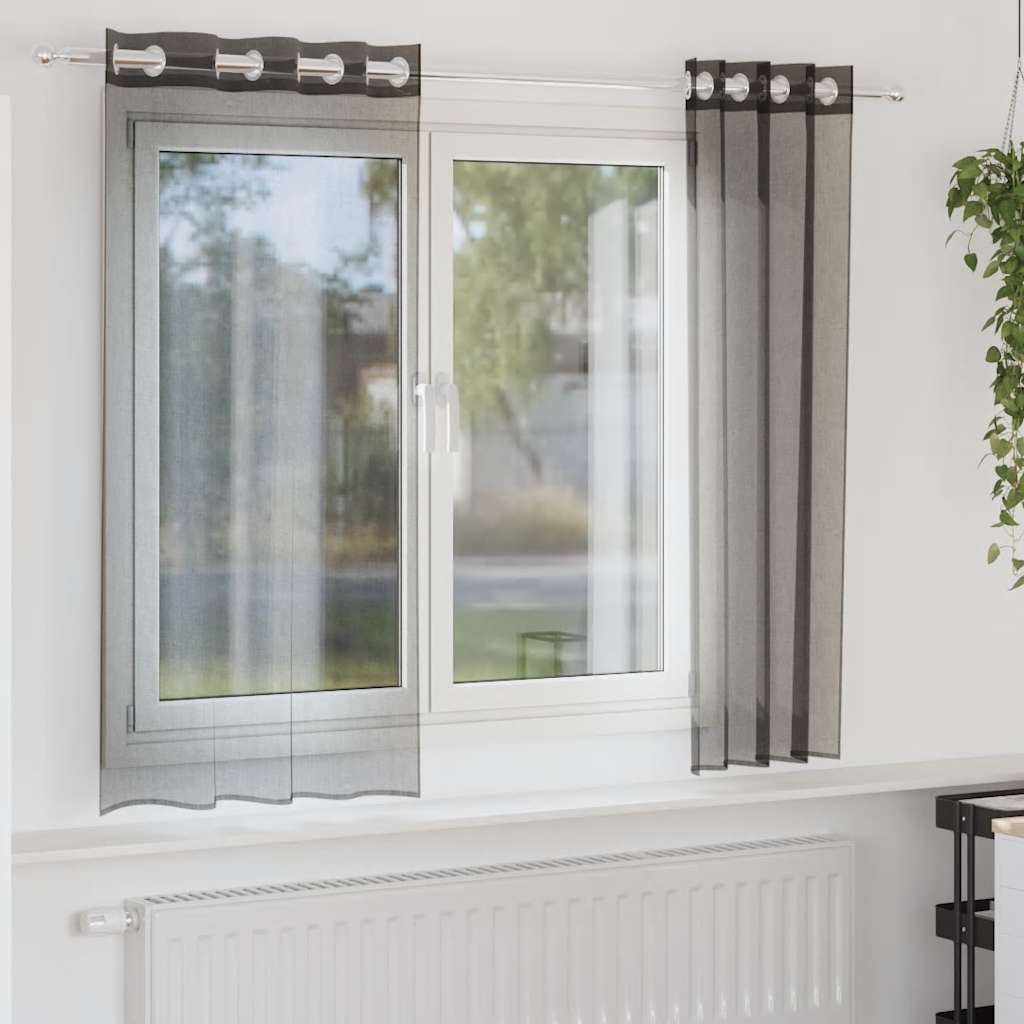 Tende in Voile con Occhielli 2 pz Nero 140x140 cm