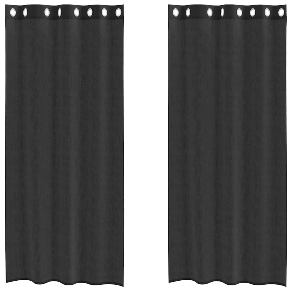 Tende in Voile con Occhielli 2 pz Nero 140x245 cm