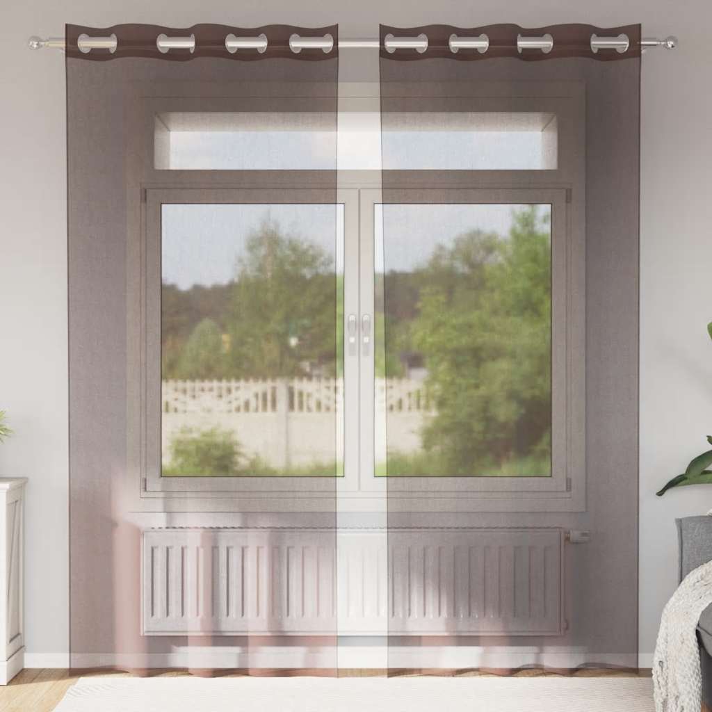 Tende in Voile con Occhielli 2 pz Marrone 140x225 cm