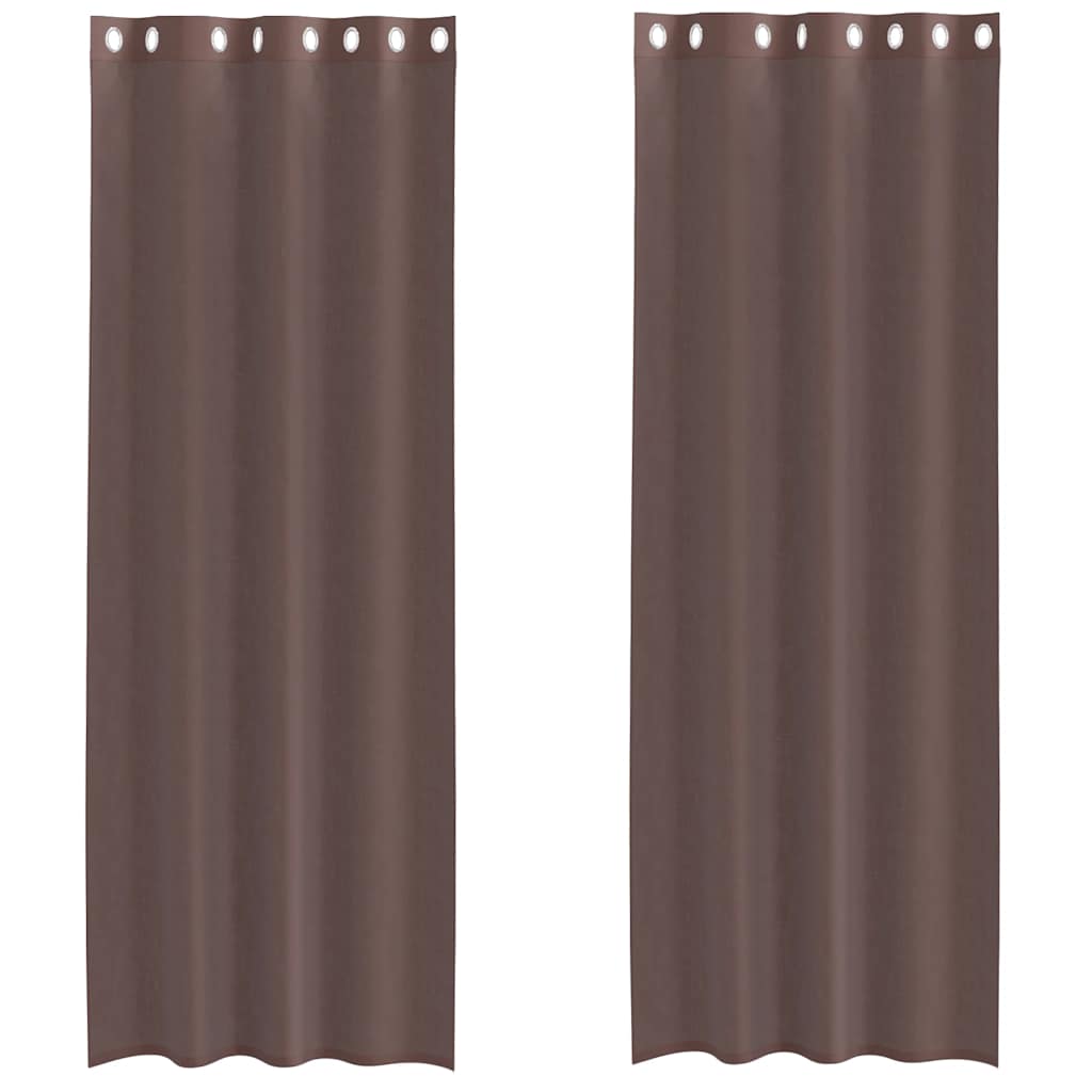 Tende in Voile con Occhielli 2 pz Marrone 140x260 cm