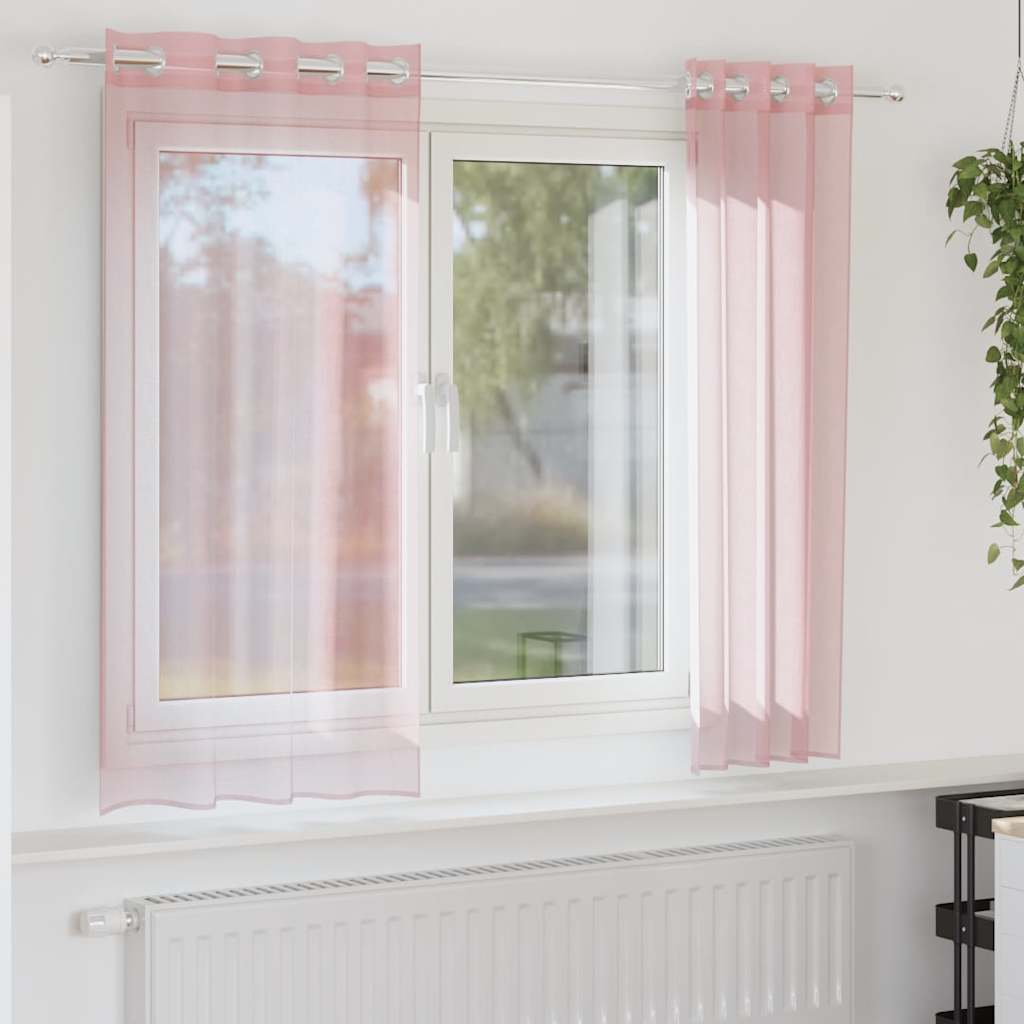 Tende in Voile con Occhielli 2 pz Rosa Chiaro 140x140 cm