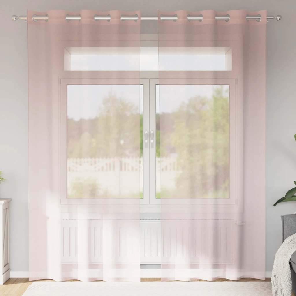 Tende in Voile con Occhielli 2 pz Rosa Chiaro 140x225 cm