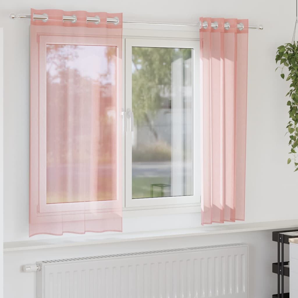 Tende in Voile con Occhielli 2 pz Rosa 140x140 cm