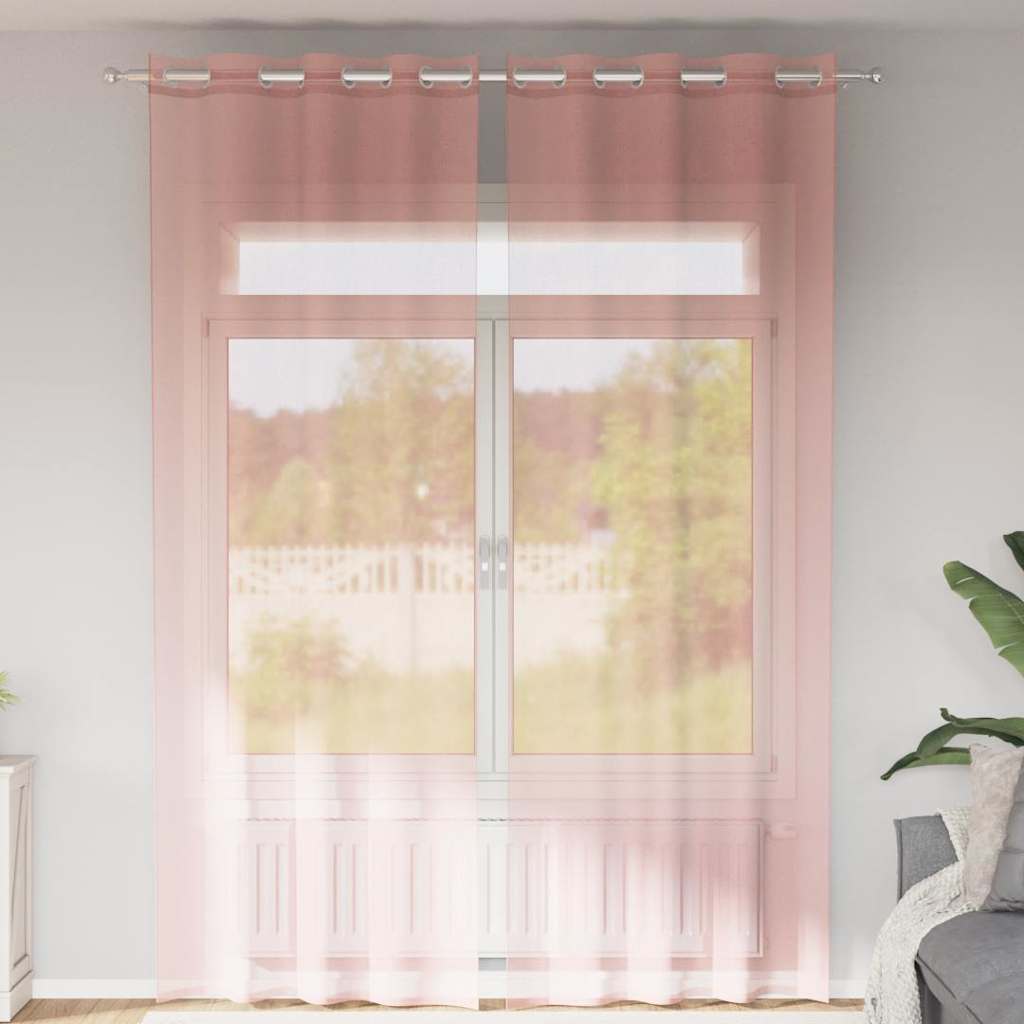 Tende in Voile con Occhielli 2 pz Rosa 140x300 cm