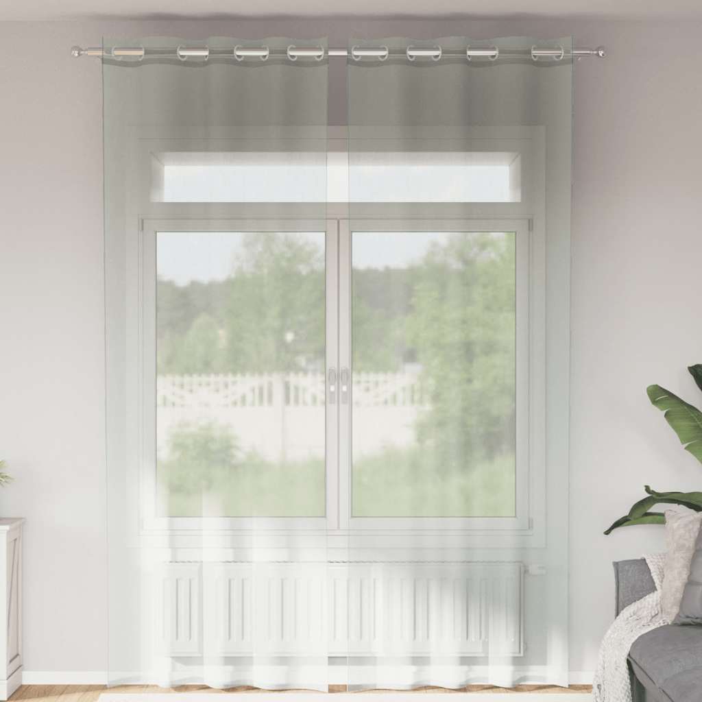 Tende in Voile con Occhielli 2 pz Grigio Chiaro 140x300 cm