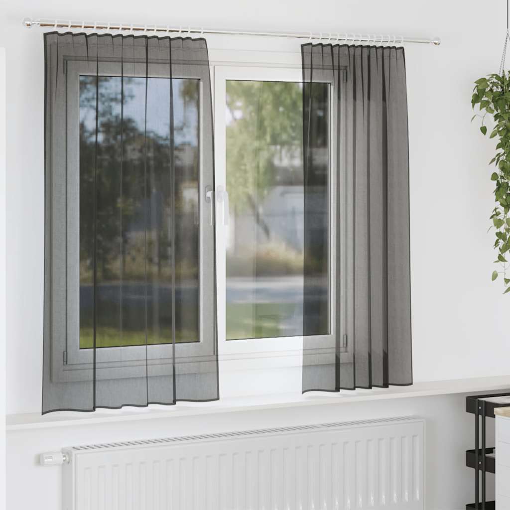 Tende in Voile con Tasche per Aste 2 pz Nero