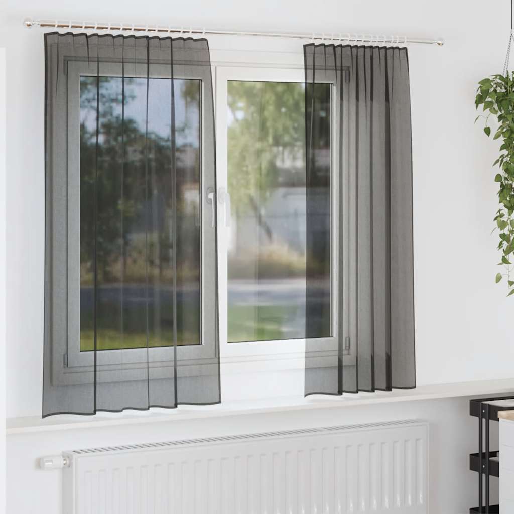 Tende in Voile con Tasche per Aste 2 pz Nero