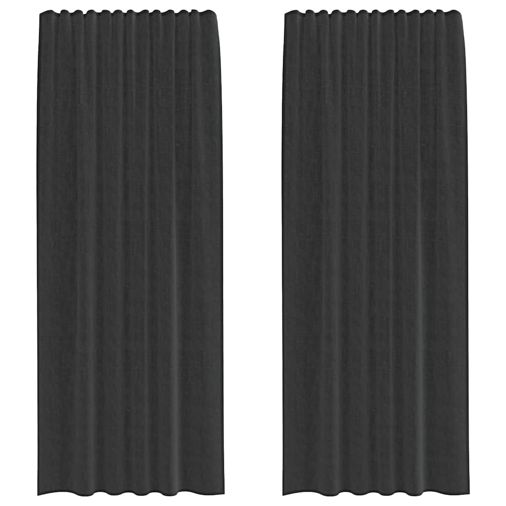 Tende in Voile con Tasche per Aste 2 pz Nero