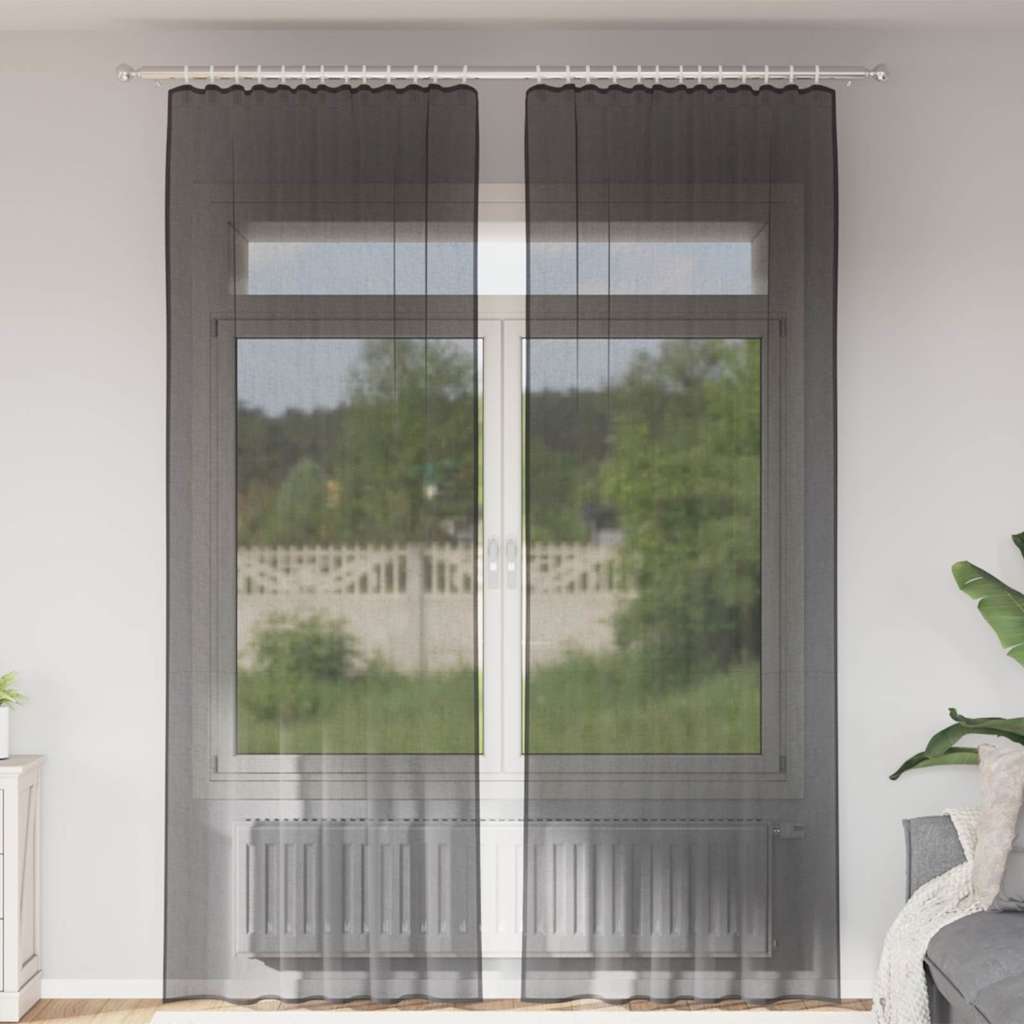 Tende in Voile con Tasche per Aste 2 pz Nero