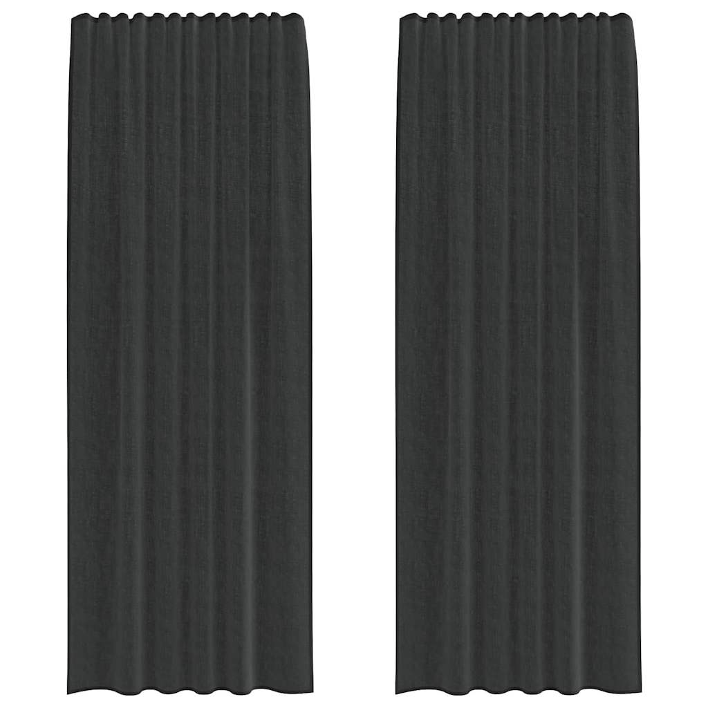 Tende in Voile con Tasche per Aste 2 pz Nero