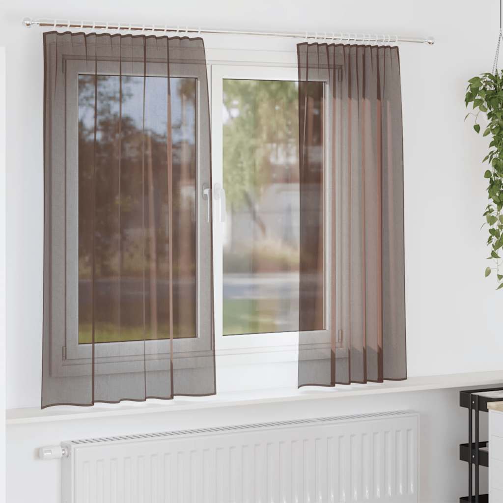 Tende in Voile con Tasche per Aste 2 pz Marrone