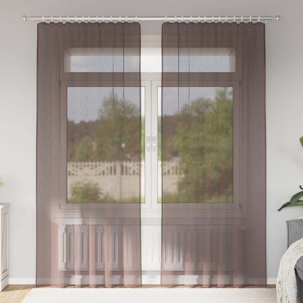 Tende in Voile con Tasche per Aste 2 pz Marrone