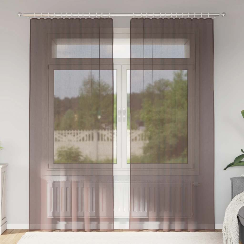 Tende in Voile con Tasche per Aste 2 pz Marrone