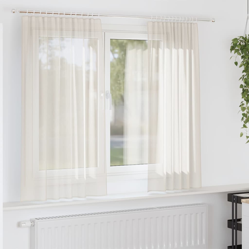 Tende in Voile con Tasche per Aste 2 pz Crema