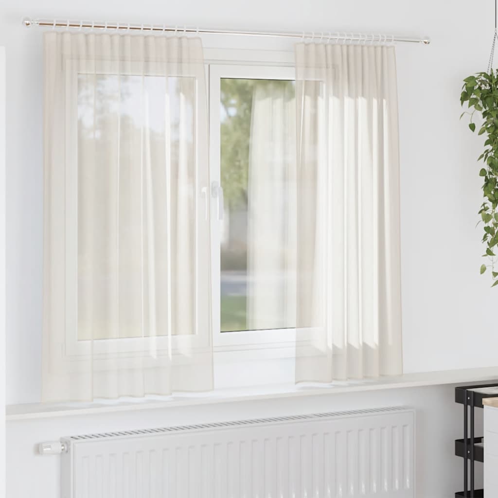 Tende in Voile con Tasche per Aste 2 pz Crema