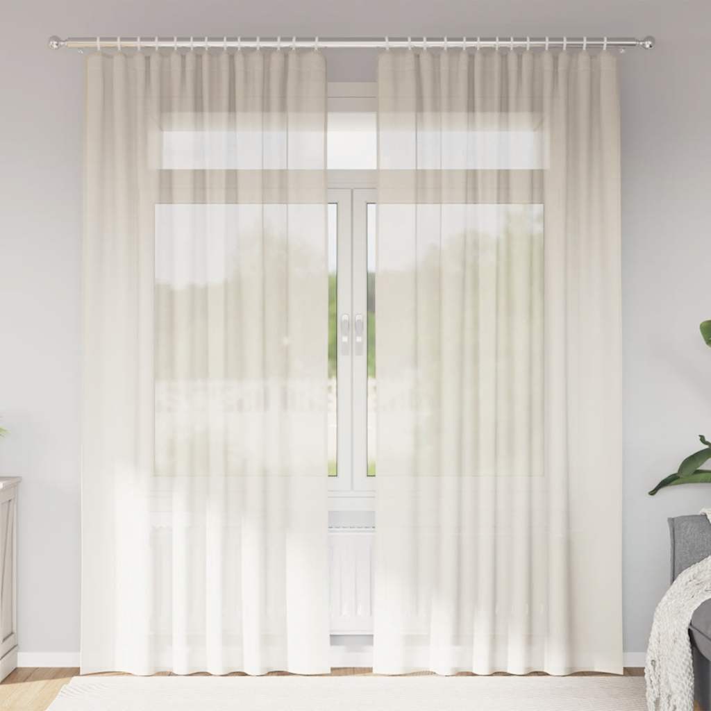 Tende in Voile con Tasche per Aste 2 pz Crema