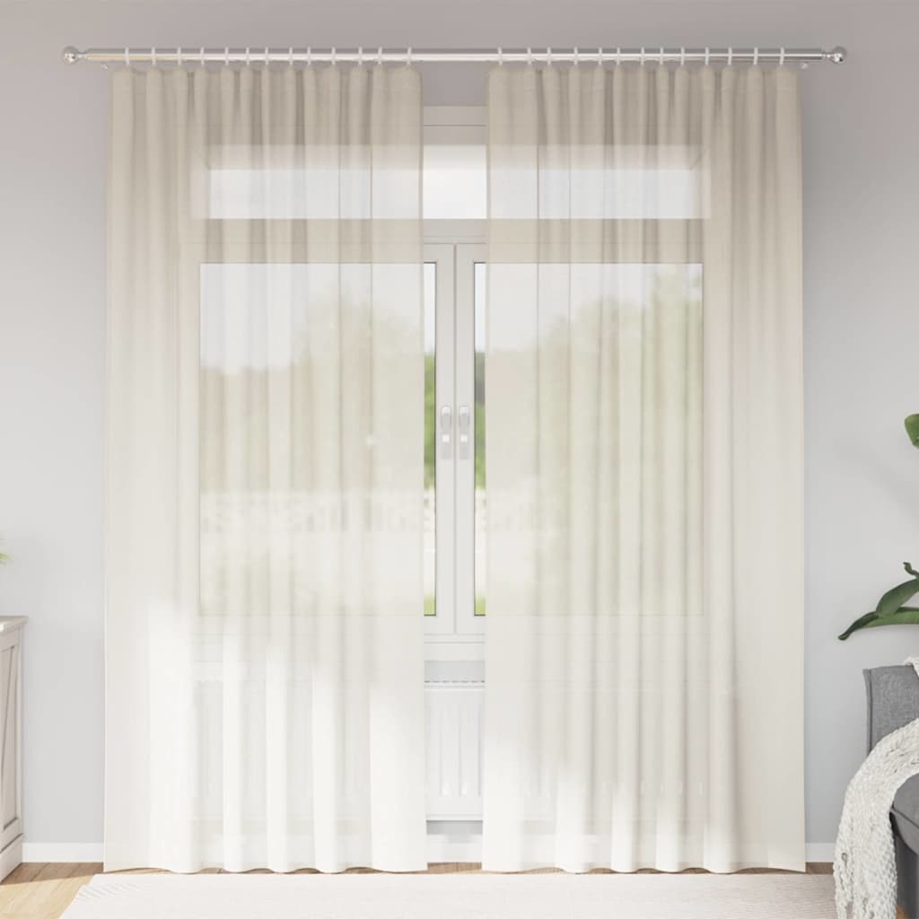 Tende in Voile con Tasche per Aste 2 pz Crema