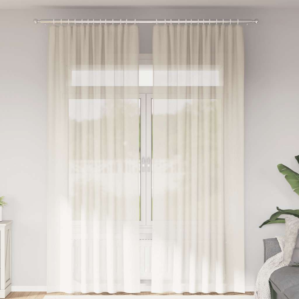 Tende in Voile con Tasche per Aste 2 pz Crema