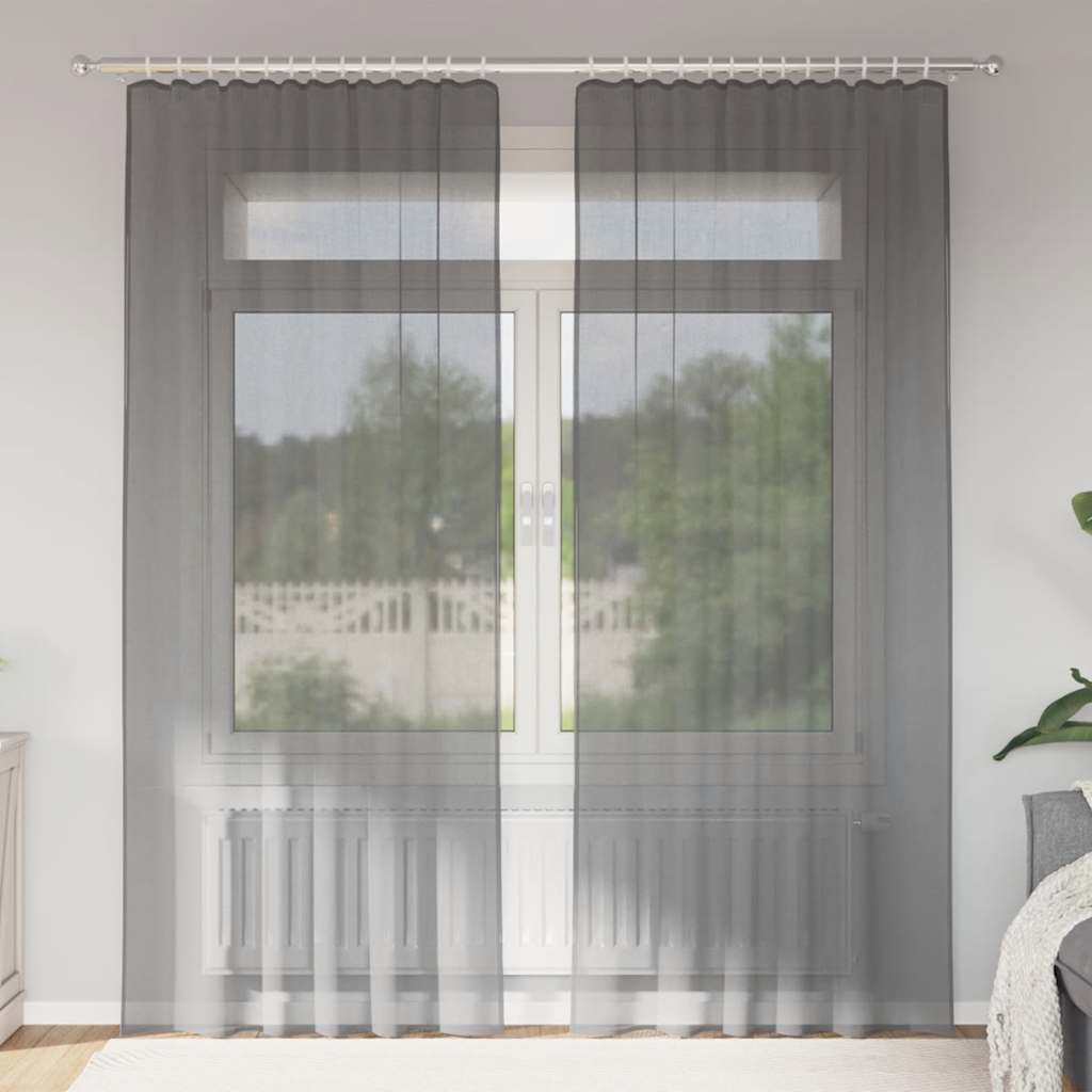 Tende in Voile con Tasche per Aste 2 pz Grigio Scuro