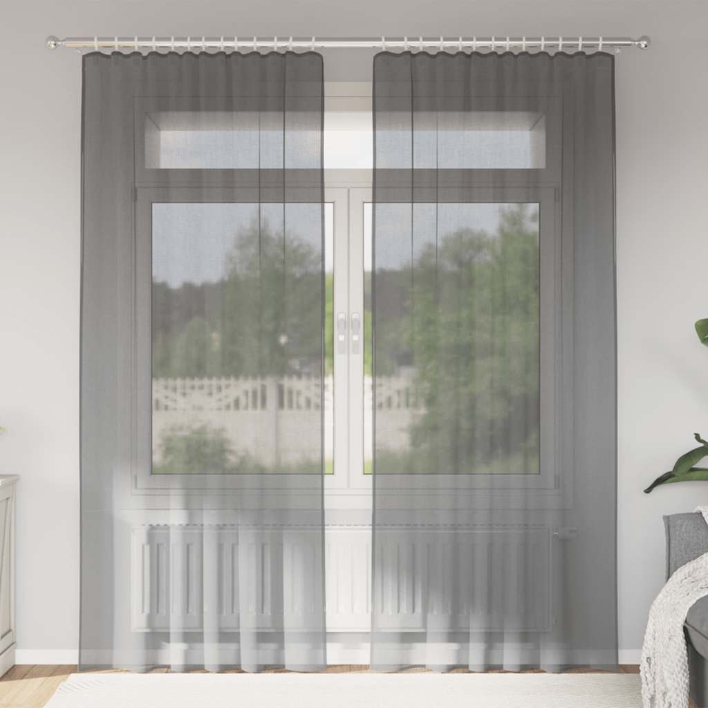 Tende in Voile con Tasche per Aste 2 pz Grigio Scuro