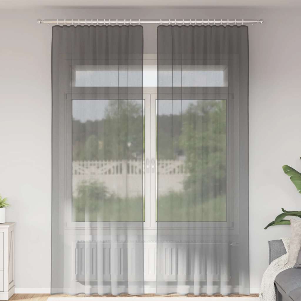 Tende in Voile con Tasche per Aste 2 pz Grigio Scuro