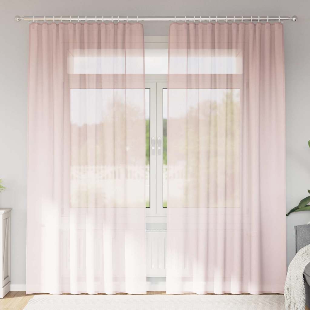 Tende in Voile con Tasche per Aste 2 pz Rosa Chiaro