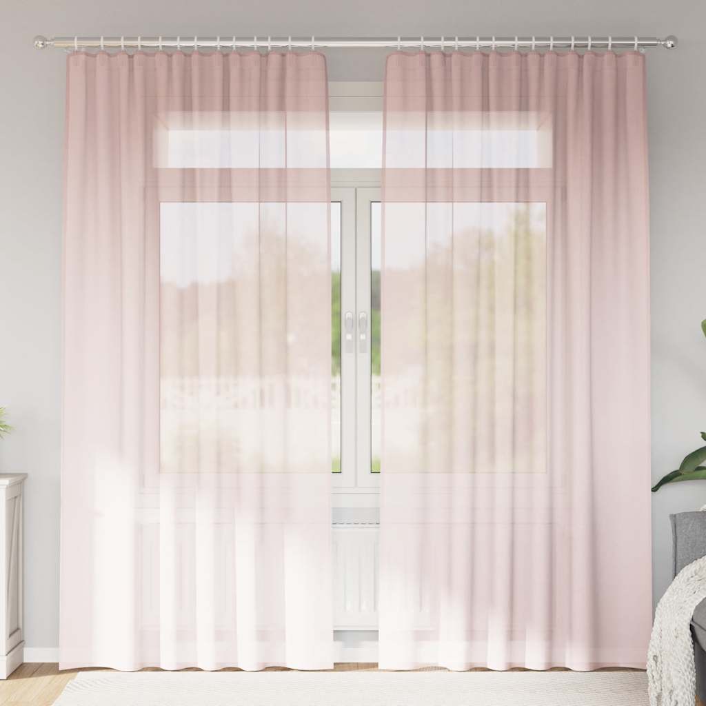 Tende in Voile con Tasche per Aste 2 pz Rosa Chiaro