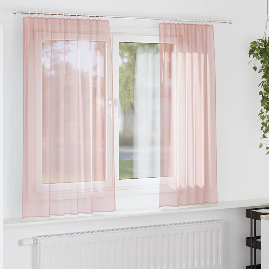 Tende in Voile con Tasche per Aste 2 pz Rosa